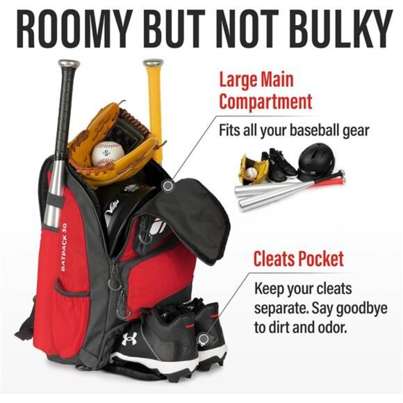 Baseball Bag - Backpack for Baseball, Softball, Tball - Adults & Youth Bat Bag - Picture 3 of 7
